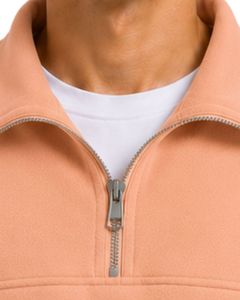 Peach Men Oversized Quarter Zip Sweatshirt Pullover Fleece Cotton Polyester Casual Winter Sweatshirt With <b>Stand</b> Collar Zip Neck - Product Image 5