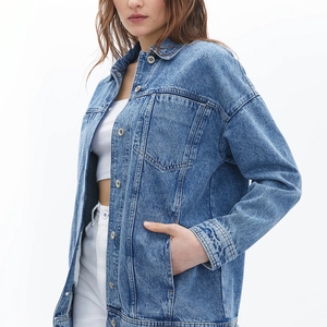 Women's Casual Denim <b>Jacket</b> 100% Cotton Solid <b>Pattern</b> Button Logo Decoration Washed Streetwear Denim <b>Jacket</b> - Product Image 4