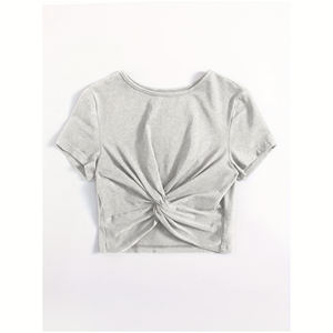 Camiseta Corta de Moda para Mujer al por Mayor, Top Casual de Manga Corta para Dama, Camiseta Recortada de Verano, Estilo Urbano, Ajuste Delgado, Top de Algodón Suave - Product Image 5