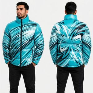 Chaqueta Acolchada para Hombre, Color Verde Azulado y Morado, Diseño Abstracto de Ondas, Poliéster Flexible, Fácil Cuidado, Interior Afelpado - Product Image 5