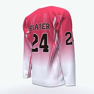 Maillot de hockey sur glace personnalisé sublimé dégradé rose, col en V, manches longues, vêtements de sport, prix abordable, maillots pour adultes - Product Image 5