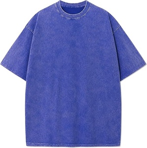 Camiseta de manga corta de mezclilla extragrande para hombre, color sólido, cuello redondo, estilo casual, 100% algodón, tela tejida, camisetas con lavado ácido - Product Image 1