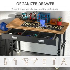 Banco da Lavoro in Bambù da 47 Pollici con Gambe Regolabili, Cassetto e Ruote - Tavolo da Lavoro per Falegnameria e Garage - Product Image 6