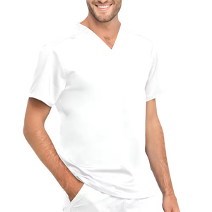 Conjunto de Uniforme Médico para Hombre, Camiseta de Cuello en V y Pantalones de Algodón Blanco, Tejido de Punto - Product Image 5