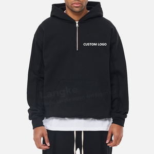 Winter Luxury Drop Shoulder Vintage Custom Heavy Weighted 100% Cotton Thick Boxy Half Zip Hoodie - Product Image 2