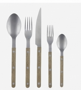 Ensemble de couverts en acier inoxydable moderne, finition mate, manches en bois, cuillères, fourchettes, couteau à beurre - Articles de cuisine pour la maison, cadeau de mariage - Product Image 1