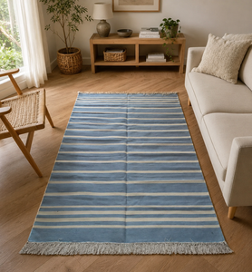 Custom Handwoven Cotton Dhurrie Rug Washable Flat <b>Weave</b> Area Rug Eco Friendly Reversible Striped Carpet for Living Room Bedroom - Product Image 1