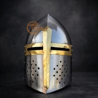 Authentique casque de chevalier templier croisé du 13ème siècle, en forme de pain de sucre, en fer poli, artisanal, pour Noël