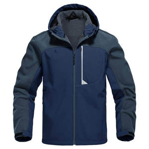 Chaqueta Softshell con Capucha para Hombre, Forrada de Felpa, Cortavientos, Cierre de Cremallera Frontal, Decoración de Cristal, Estilo Casual para Otoño, Color Azul - Product Image 2