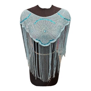 Most Selling Beaded <b>Sequin</b> Embroidered Cape with Fancy Lace Fringe and Floral for Bridal Evening and Party Dress For Sale - Product Image 3