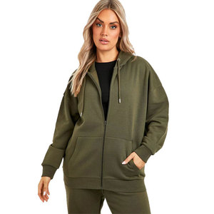 Sweat-shirts pour femmes à manches longues, faible MOQ, en molleton de coton respirant, à fermeture éclair, à motif uni, décontractés - Product Image 4