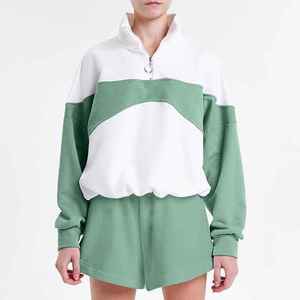 Ensemble de sweat-shirts courts décontractés pour femmes, dernière tendance, été, 100% coton, taille oversize, 2 pièces, respirant, logo personnalisé - Product Image 2