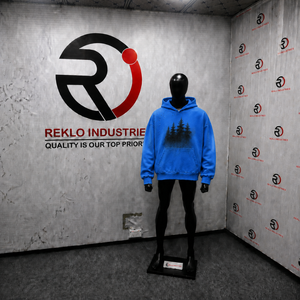 Sudadera con Capucha Azul Extra Grande Personalizada con Gráfico de Árbol del Bosque Negro, Estilo Vintage Desgastado, Sudadera Urbana para Hombre en Oferta - Product Image 3