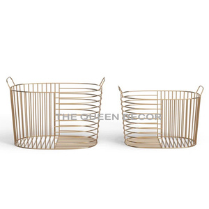 Ensemble de 2 paniers de rangement en métal finition or rose, design moderne et élégant, pour fruits, légumes et en-cas, à poser sur table, pour la maison et la cuisine. - Product Image 1