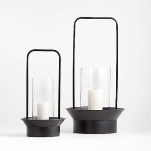Black Wire <b>Lantern</b> with Clear Glass <b>Hurricane</b> Candle Holder for Home Decoration <b>Hurricane</b> Candle Holder On Sale - Product Image 2