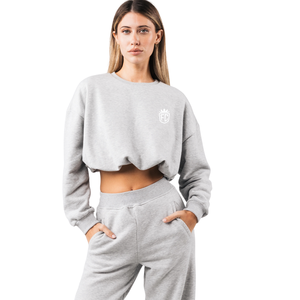 Sudadera Corta de Cuello Redondo para Mujer, Felpa Suave Heather Cloud, Manga Larga, Informal, Deportiva, para el Día a Día - Product Image 1