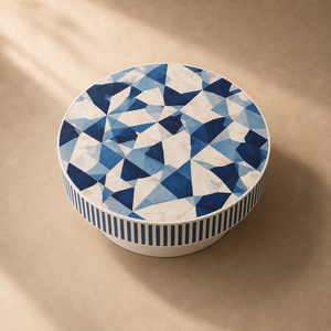 Modern <b>Round</b> Coffee <b>Table</b> Blue <b>White</b> Patterned Tea <b>Table</b> Living Room Home Office Wood Accent Furniture - Product Image 2