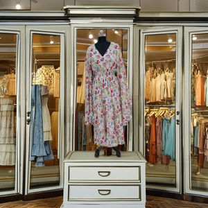 Vestido Largo Informal de Verano, Estilo Indio, Hecho a Mano, con Estampado Floral Natural, Cuello en V, Ecológico, de Algodón, para Mujer - Product Image 1