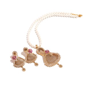 Designer Swan Pendant Necklace Set Pearl Beads Ruby Pink CZ Jewelry For Women Party Wear Jewellery At Wholesale Price - Product Image 3