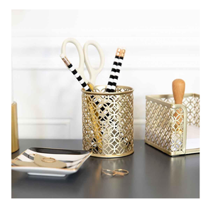 Brass Pen holder Factory Wholesale Gold Plated Pen Pencil Holders Luxury Patterned <b>Light</b> Containers Bulk Gift <b>Crafts</b> - Product Image 6