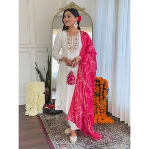 Hermoso conjunto de traje de fiesta para mujer con parte superior inferior Dupatta - Product Image 4