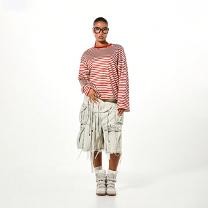 Nueva Llegada 2026 Camiseta de Mujer de Verano de Manga Larga con Cuello Redondo, Holgada, Lisa, Ecológica, a la Moda, Casual, con Rayas - Product Image 4