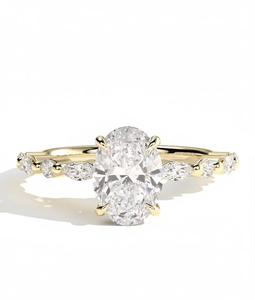 1.5 Carat Oval Lab Grown Diamond Laser Drilled Luxury Engagement <b>Ring</b> 14K Yellow Gold Natural Side Stones Women's Bridal <b>Wedding</b> - Product Image 6