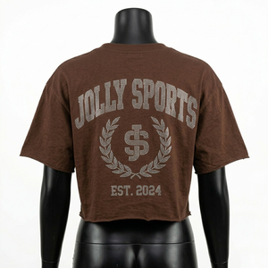 200 GSM Heavy Cotton Women Crop <b>Top</b> T Shirt Brown Soft Feel <b>Rhinestone</b> Crystal Heat Press Logo Crop <b>Top</b> T Shirt - Product Image 6