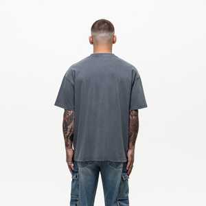 T-shirts pour hommes tendance été, effet délavé, couleur unie, fabriqués au Pakistan, coupe oversize à épaules tombantes, logo personnalisé, streetwear - Product Image 2