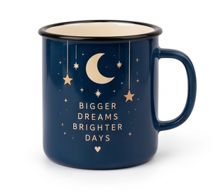 Hanging Stars And Moon Print Iron Enamel Mug Midnight Blue Motivational Quote Metal Coffee Cup Factory Direct Wholesale Partner - Product Image 1