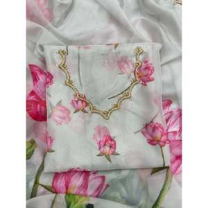 Sari blanc à imprimé floral non cousu de 600g, création élégante, pour les fêtes, vêtements indiens et pakistanais - Product Image 5