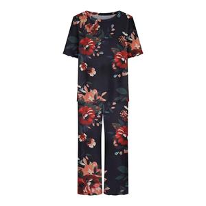 Conjunto de Pijama Informal para Primavera/Verano, 95% Poliéster, 5% Elastano, Tejido Suave, Estampado Floral, Cintura Elástica, Cierre Frontal Rápido - Product Image 5