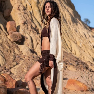 เสื้อคลุมคาร์ดิแกนสไตล์โบโฮ ลายชนเผ่า พร้อมลายบล็อกสีทอง เสื้อผ้าสำหรับงานเทศกาล เสื้อคลุมตัวนอกแบบโบฮีเมียนน้ำหนักเบา - Product Image 3