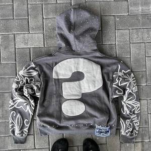 Ombre 100% Cotton Puff Screen Printing Streetwear Full Zip Hoodie Eco-Friendly Breathable Unisex Oversized Custom Logo Hoodies - Product Image 3
