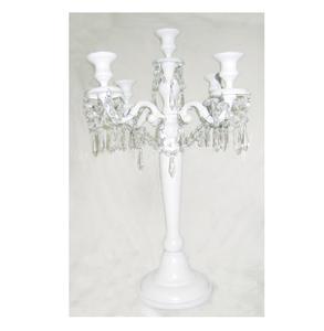 Candélabre en métal avec gouttes de cristal suspendues bougeoir pour la décoration de vaisselle d'hôtel fini enduit de poudre ivoire - Product Image 2