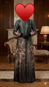 ชุดเดรสแบบเปิดด้านหน้า ผ้าคลุมศีรษะแบบอิสลาม ผ้าพันคอสีดำ ผ้าซาติน ยาวคลุมเท้า สวยงาม - Product Image 2