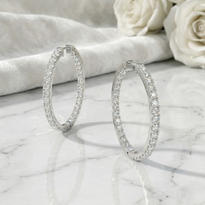 2.10CTW 10k Gold Plated Round Cut Lab Grown Diamonds Pave Set Luxury <b>Large</b> <b>Hoop</b> Earrings - Product Image 3
