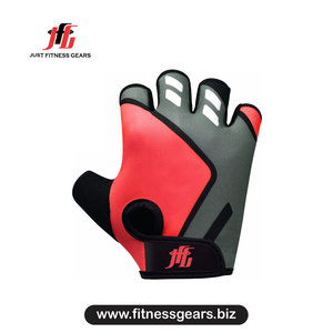 Gants de sport demi-doigts avec sangle de poignet réglable pour musculation, unisexe, en PU, rouge et gris - Product Image 1