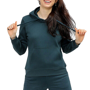 Sudadera con Capucha para Mujer, Color Sólido, Tejido de Algodón/Fibra de Bambú, Manga Larga, Otoño, Transpirable, Corte Regular, Bolsillos, Insignia Frontal - Product Image 4