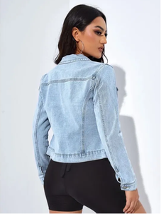 Wholesale Women's Regular Fit Denim Jacket Custom Design Eco-Friendly Vintage Style 100% Cotton Casual Streetwear Crop - Product Image 1