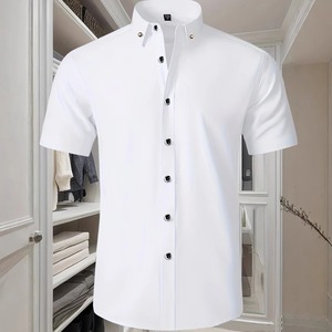 Chemise habillée professionnelle décontractée en twill blanc uni à simple boutonnage pour homme, collection automne 2026 - Product Image 3
