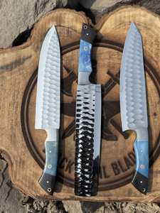Juego de cuchillos de chef martillados de primera calidad, cuchillos de cocina de acero inoxidable con alto contenido de carbono, mango personalizado, OEM, ODM, para uso en la cocina, regalo para amantes de la cocina - Product Image 4
