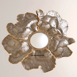 งานฝีมือกรอบใบไม้สไตล์เรียบหรูสำหรับตกแต่งบ้าน กระจกติดผนังทรงกลมวินเทจและคลาสสิก ดีไซน์ทันสมัยทำจากโลหะ - Product Image 2