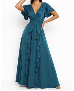 Vestido de manga corta con cuello en V, fabricante de ropa de Vietnam, OEM ODM, ropa de mujer, etiqueta y tela personalizadas, ropa al por mayor - Product Image 1