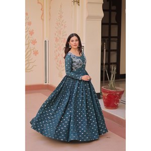 Hermoso vestido de trabajo tejido Jequard para ropa de fiesta india y pakistaní - Product Image 4