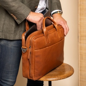 Classic Brown Leather Laptop Bag Luxury Professional Office Bag with Secure Zipper Closure Multi Purpose Business Carry Case - Product Image 2