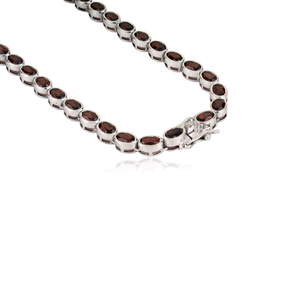 Magnifique collier tennis pour femme en argent sterling 925 avec pierre précieuse authentique grenat taille ovale, pierre de naissance de janvier, design élégant - Product Image 6