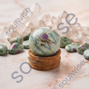 Sphère de pierre précieuse polie en rubis fuchsite naturel, forme circulaire, décoration Feng Shui pour la maison, boule artisanale sur support en bois - Product Image 3