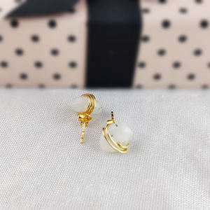 Pendientes Pequeños de Plata 925 con Piedra Lunar Arcoíris |   Alambre Chapado en Oro para Envolver Piedras Naturales, Joyería al por Mayor - Product Image 1