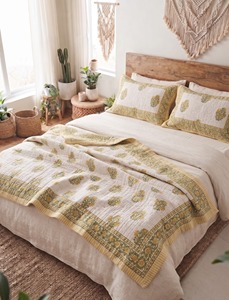Hand Block Printed Cotton Reversible Indian Floral Print Lightweight Soft <b>Quilt</b> <b>Throw</b> Blanket Kantha Jaipuri Razai Boho 60x90 - Product Image 5